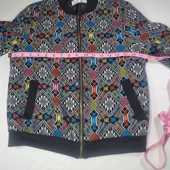 H+S Multicolor Geometric Pattern Ribbed Collar Cuffs & Hem Bomber Jacket Size S - Picture 6 of 8